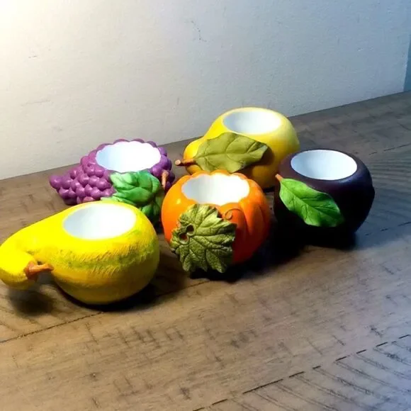 6 Cornucopia tea candleholders grapes 🍇 pear 🍐pumpkin 🎃 peach 🍑 squash &plum - Picture 2 of 16